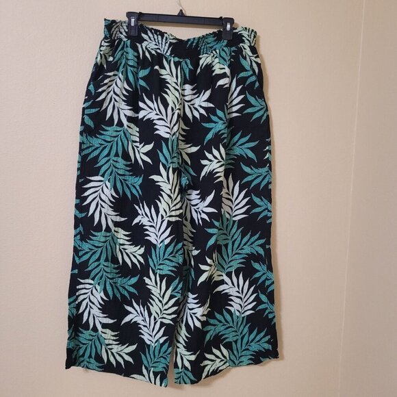 Leafy Patterned Womens Wide-Leg Pants 3X Elastic Waist 100% Cotton Summer Beachy - Picture 1 of 7